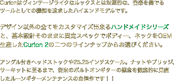 Curionはヴィンテージライクなルックスとは対照的な、音楽を奏でるツールとしての機能を追求したハイエンドモデルです。
